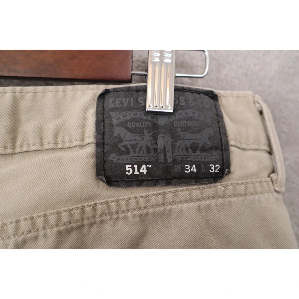 Levis 514 Straight Fit Pants Mens 34x32 Tan Khaki Cotton Twill 00514-0407